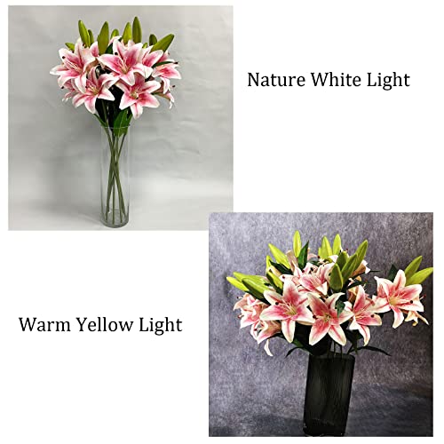 Yalzone 2 Pcs 28 inch Pink Artificial Lily Flowers Fake Real Touch Lily 3 Heads 2 Buds Pink Flowers Artificial Faux Lily for Home Office Decor Wedding Bouquet Decoration Table Centerpiece (W045)