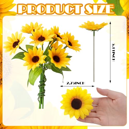 Wavwavw 50 Pcs 2.76 Inch Mini Artificial Sunflower Heads with Iron Stems for Home Party Decoration Wedding Decor, Bride Holding Flowers Centerpieces Wreath Garden DIY Art Decor Crafts - size: 2.76 Inch