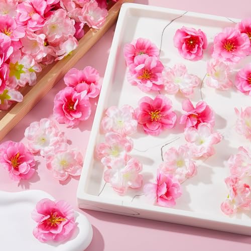 WILLBOND 150 Pieces Cherry Blossom Heads Artificial Fake Silk Cloth Petals Mini Cherry Flowers Petals for Dress DIY Accessories Home Wedding Party Decoration (Fresh) - color: Fresh