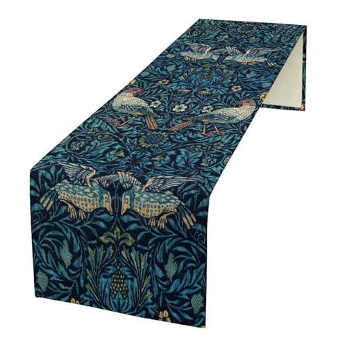 William Morris Style Plant Table Runner for Table Decor, Rustic Art Flower Vintage Floral Botanical Printed for Kitchen Dining Room Living Room Farmhouse Party Office Holiday Decorate 13" x 36" - color: William Morris_6, size: 13"W x 36"L (Pack of 1)