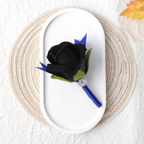 Black Rose Wrist Corsage and Boutonniere Set Rose Corsage Wristlet for Wedding Prom Party Homecoming Decoration Set of 2 (Blue and Black) - color: Blue and Black