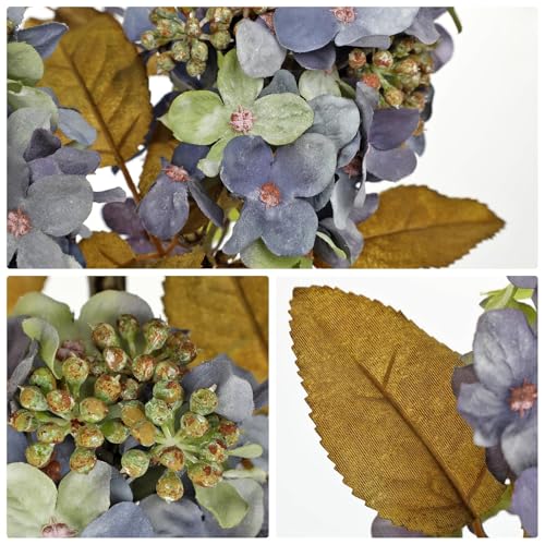 GnFlus Fake Fall Flowers Artificial Silk Dried Hydrangea with Seed Artificial Fall Flowers Dried Florals Bouquet Autumn Decorations for Office and Home (4 PCS) (Blue) - color: Hydrangea - Blue