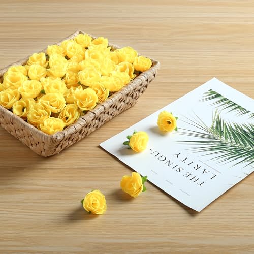 SITUMEIZI 100 Pcs 1.3 inches Mini Rose Head Artificial Roses Fake Silk Flower Yellow for Wedding Decor, Graduation Cap, Cake, DIY Flower Wall Mother's Day Home Party Decor - color: Yellow