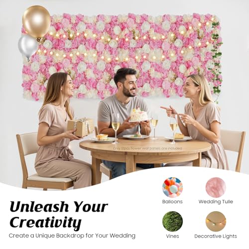 12 Pcs Artificial Flower Wall Panels Silk Dahlia Rose 3D Faux Flower Backdrop Panels Background Decorative for Wedding Celebrations Festive Party Home, 23.62 * 15.74in (Pink-4) - color: Pink-4