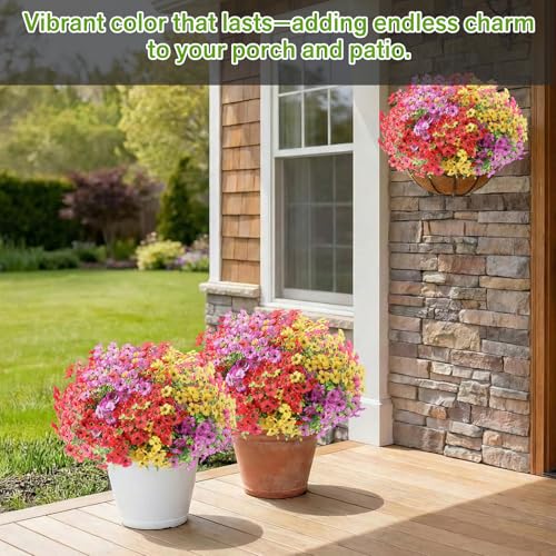 Artificial Flowers for Outdoor,Silk Flowers No Fade Fake Plastic Flowers UV Resistant Faux Plants for Outdoors Outside Front Porch Hanging Planter Window Box Garden Home Decoration,42 Pack(Mixed) - color: Mixed, size: Artificial Flowers(42 Pcs)