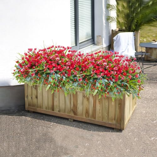 36 Pcs Artificial Flowers for Outdoor, UV Resistant Outdoor Fake Plants Faux Plastic Flowers Shrubs for Outside Garden Patio Porch Window Box Spring Summer Decor (Mixed Red) - color: Red