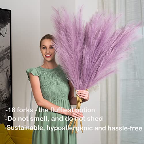 Pampas Grass Decor Tall, 43"/110cm Faux Pampas Grass 6 Stems Large Pompass Grass Branches Tall Bulk Boho Flower Arrangement for Home Room Wedding Party Decor (Light Purple) - color: Light Purple