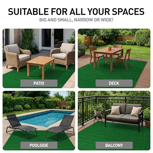 Rugshop Artificial Grass Indoor Outdoor Area Rug, Lightweight Synthetic Turf with Rubber Backing, Easy to Clean Polypropylene Lawn Mat for Patio, Balcony, Deck, 4' x 6', Green - size: 4' x 6' (Rectangular)