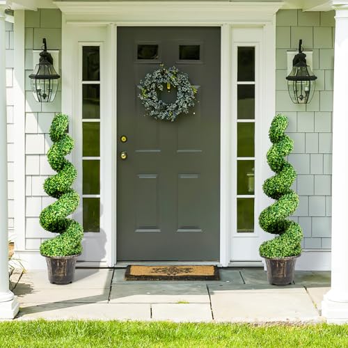4 Ft Artificial Boxwood Spiral Topiary Tree, Fake Greenery Plants for Indoor or Outdoor - size: 4 ft 2 Pack