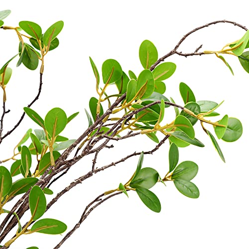 BohoSM 3 Pack Artificial Greenery Stems Branches for Vase Fake Ficus Stems Faux Stems(45"/Branches) (Green)