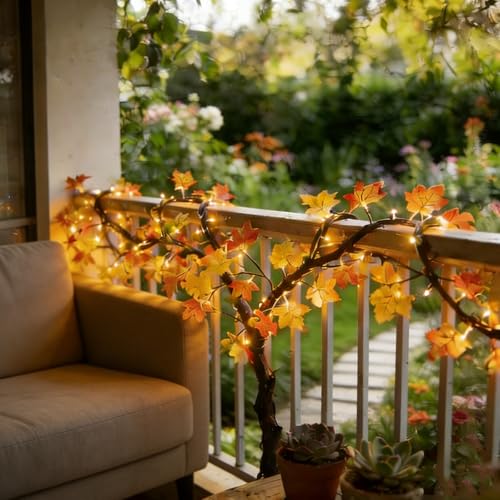Maple Leaf LED Tree Branch Lights for Wall, Maple Leaf Lights Twig Decor Garland with144 LED Lights and USB Powered, 8 Lighting Modes or Autumn Table Fireplace Porch Thanksgiving Indoor Decor (91in) - size: 91in, style: Maple leaf