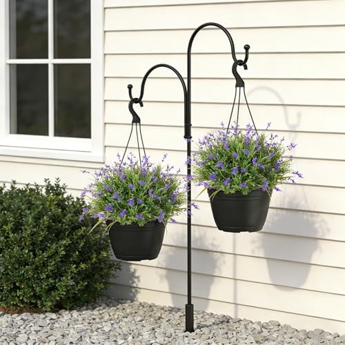 Hrobek Outdoor Faux Plants UV Resistant - 12 Bouquets Realistic Artificial Monkey Grass Greenery for Patio Garden Front Porch Decor Weatherproof Fake Plants for Outside - color: Purple