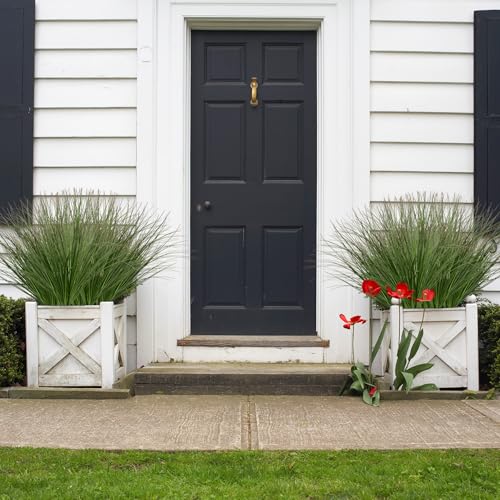 Ttranewsoo Artificial Grass,Fake Grass Artificial Shrubs Wheat Grass Greenery,Fake Grass Decor Artificial Plants Ornamental Grass Outdoor Fake Grass Green Leaves for Decoration(12PCS) - color: Dark Green12