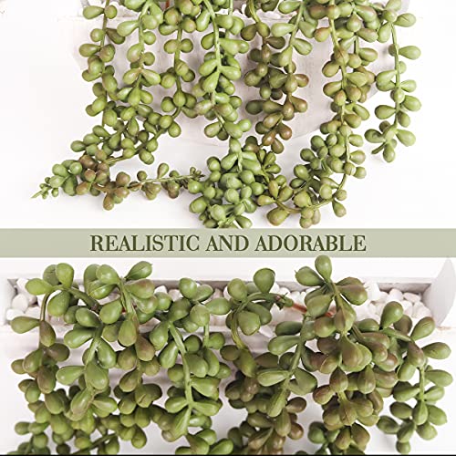 Floweroyal Artificial Succulents Hanging Plants 12.2'' Fake String of Pearls in Pot with 8.3'' Lanyard for Indoor Outdoor Wall Decor. - color: Type1-green-1pcs