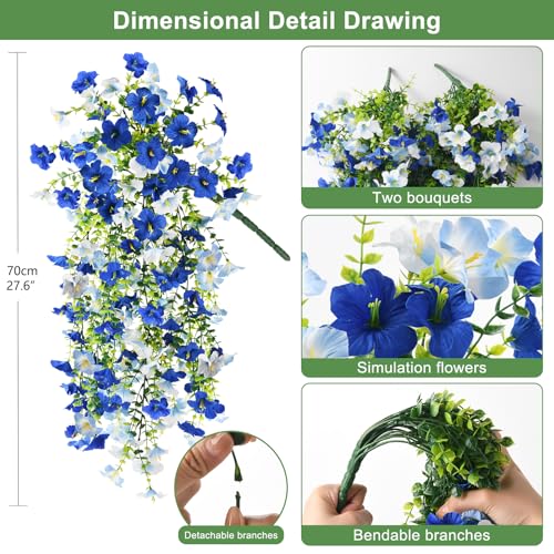 Artificial Fake Flowers Plants for Outdoor Spring Summer Decoration,2 PCS Faux Silk Morning Glory with Eucalyptus Leaves,UV Resistant Realistic Outdoor Flowers for Balcony Porch Patio Yard Garden - color: Mixed Color