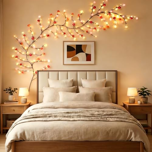 Rose LED Tree Branch Lights for Wall,Rose Blossom Vine Lights Decor with 48 LED Flower String Lights and USB Powered, 8 Lighting Modes for Indoor Window Wedding Valentine's Day Decor (47 in) - size: 47in, style: Rose