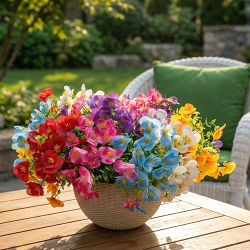 trytuny Artificial Flowers for Outdoor, Realistic Faux Plants for Outside Indoor Porch Patio Window Box Planter Home Decor (12Pcs Mixed Color) - size: 12Pcs Mixed Color