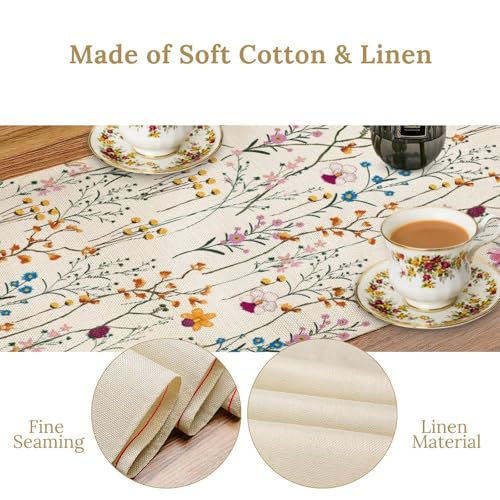 Watercolor Wild Flowers Table Runner, Summer Colorful Flowers Table Decoration for Home Party Picnic Holiday Kitchen Dining 13x36in - color: Flower-10, size: 13x36in