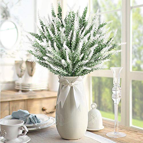 Fake Flowers Lavender, Christmas Artificial Flowers for Decoration Faux Flower Plants Plastic Greenery Outdoor Garden Outdoors Home Art Floral Arrangements Wedding DIY Bouquet Wreath - White 8 Pack - color: Lavender-white-8 Pack
