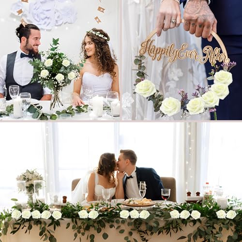 200PCS Ivory Realistic Roses - Artificial Latex Foam Flowers with Bendable Stems & 100PCS Leaves for Wedding, Home and Party DIY Decor - color: Ivory, size: 200