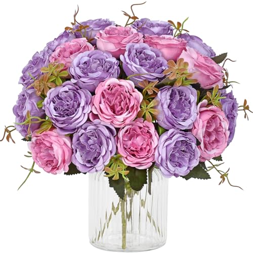 MARTINE MALL 2 Packs Peonies Artificial Flowers, Dark Pinkish-Purple Artificial Peonies, Silk Peonies Flowers Fake Peonies Artificial Flowers Peonies Bouquet for Centerpiece Table Wedding Home Decor - color: Dark Pinkish-purple, size: 2PCS