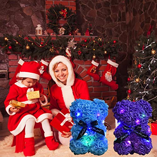 Lgv Flower Rose Bear,Romantic Gift for Valentine's Mother's Day, Christmas, Birthday,Girl Friend Her Mom Female Wife with Artificial Heart-Shaped Diamonds, Light Blue - color: Light Blue