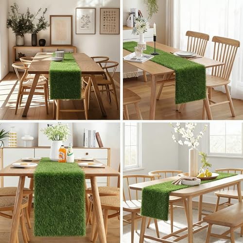 Artificial Grass Indoor Outdoor Table Runner 12 x 36 Inch,Waterproof Astro Turf with Drainage Holes,Fake Turf Mat Grass Rug for Golf Themed Party,Wedding, Birthday,Home Decor,Dark Green - size: 12X36 Inches