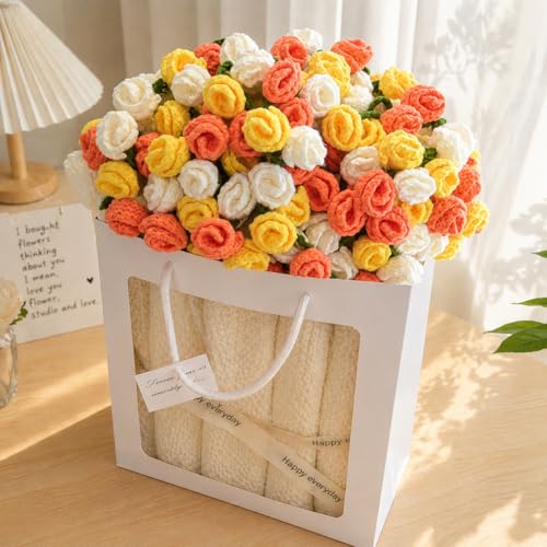 Crochet Flower Bouquet Throw Blanket, Cute Romantic Gift for Her Girlfriend Mom Mother’s Day Valentine Wedding Anniversary Birthday (Yellow, 60 inches) - color: Yellow, size: 60 inches