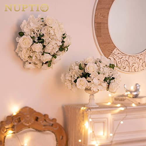 NUPTIO Flower Ball Arrangement Bouquet - 2 Pcs 15.7 inch Diameter White Fake Flowers Roses Balls for Centerpieces Tables - Artificial Rose Arrangements for Wedding Centerpiece Table Decorations - color: White, size: 15.7" Diam - 2 PCS