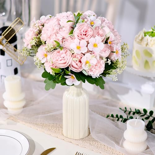 Olgaa 12 Bundles Peonies Artificial Flowers Fake Hydrangea Silk Peony Bouquet Bulk for Vase Floral Arrangements Wedding Arch Decor Centerpiece Table Decorations (Light Pink) - color: Light Pink