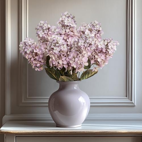 Ttranewsoo Fake Hydrangea Silk Flowers with Stems,Faux Hydrangea Artificial Flowers Purple for Home Wedding,Dried Hydrangea Artificial Flowers Bouquet Vase Decor 24"（Light Purple ） 8pcs No Vase - color: Pale Purple