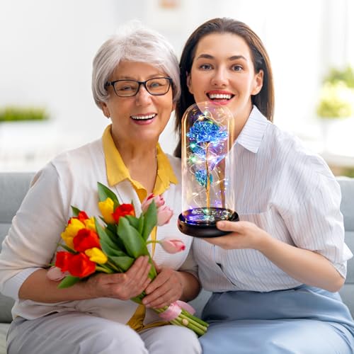 Mothers Day Flowers Gifts for Mom Women Birthday Gift Rechargeable Galaxy Glass Rose in Glass Dome Forever Crystal Eternal Rose Anniversary Mothers Day Roses Gifts for Daughter Wife Women Grandma Blue - color: Usb-c Blue