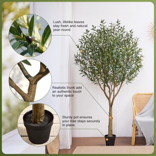 VeriNatural Artificial Olive Tree 7FT - Large Fake Olive Trees Indoor with 3066 Silk Leaves, Outdoor Potted Faux Plant with UV Resistant for Living Room,Office,Patio, Home Decor,VN157 - size: 7ft