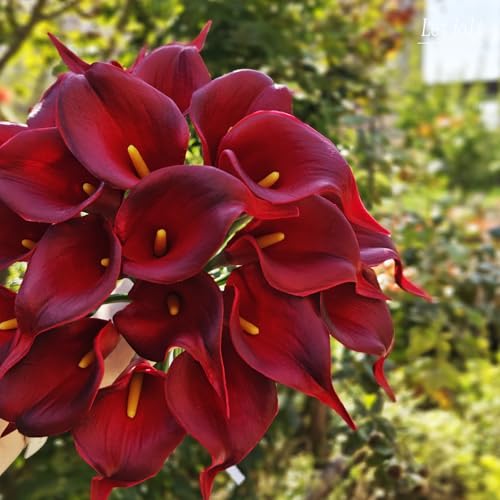 Letjolt Artificial Calla Lily Flowers Dark Red Flowers 20Pcs | Wedding Bouquet, Home Decoration, Faux - color: Dark Red