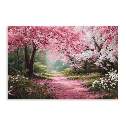 Beautiful Cherry Blossom Trees In Full Bloom, With Pink Petals Covering The Ground Suitable for Wall Art Decoration Room Decoration Home Decoration Bedroom Decoration - Versatile Home Decor 36x24inch( - color: Unframe-style, size: 36x24inch(90x60cm)