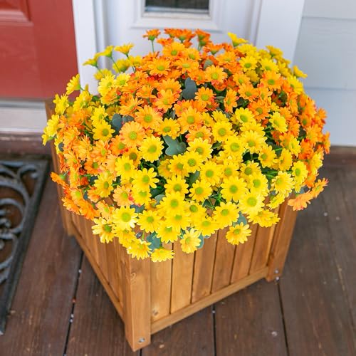Daisy Artificial Flowers for Outdoors Decoration, 6 Bundles Fake Plants Flowers Bouquet Faux Flowers for Outdoor Planter Look Real UV Resistant Silk Flowers for Outside Front Door Porch Patio, Mix - color: Mixed Colors(3 Yellow, 3 Orange)