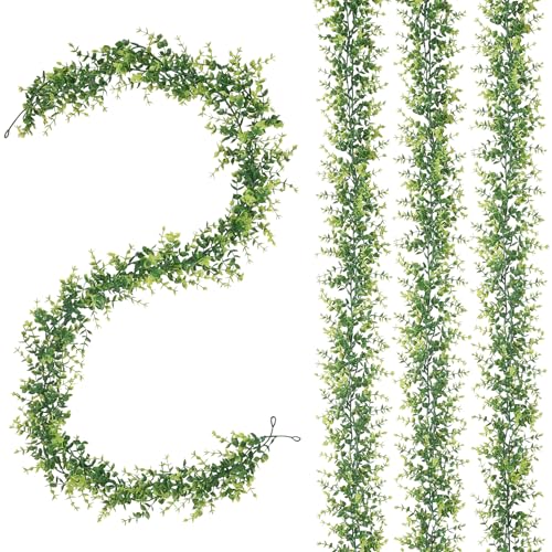 CQURE 4Pcs Faux Eucalyptus Garland, Artificial Eucalyptus Leaves Hanging Vines Table Greenery Garland for Wedding Backdrop Arch Wall Table Party Indoor Outdoor Decor - size: 4 Pack