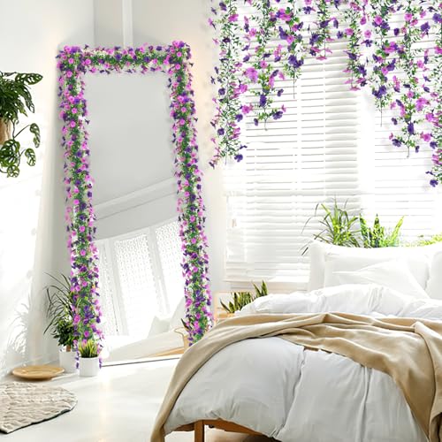 2 Pack Artificial Flowers Garland Ivy,Spring Summer Decor UV Resistant Fake Daisy Vines Floral Vine Silk Hanging Flower for Decor Home Garden Wedding Photo Booth Backdrop (Light Dark Purple) - color: Light Dark Purple, size: 2PCS