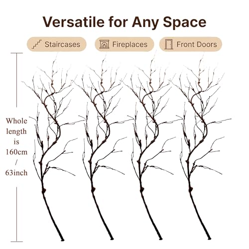 4Pcs Bendable Realistic Artificial Tree Branches Faux Cherry Blossom Wood Craft Twigs Garland Grape Cane Vines Plants Stick Wall Hanging Climbing Limbs For Jungle Event Party Halloween Arch Decoration