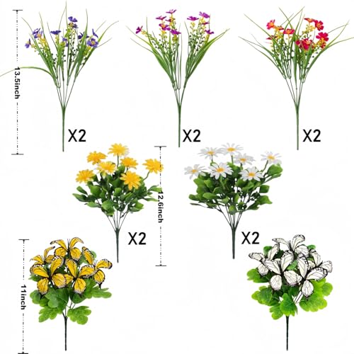 Artificial Flowers for Outdoor, 12 Bundles Mix UV Resistant Fake Flowers | No watering needed,Fade resistant,Bendable & flexible,Easy DIY freely,Maintain beauty long-term,Brighten up any space - color: 12pcs-mix