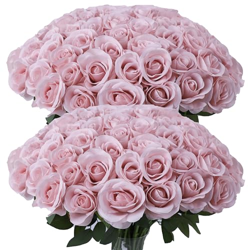 52pcs Dusty Pink Roses Artificial Flowers Ivory Fake Flowers Silk Roses with Stems for DIY Wedding Bouquets Bridal Shower Centerpieces Arrangements Party Decorations - color: Dusty Pink