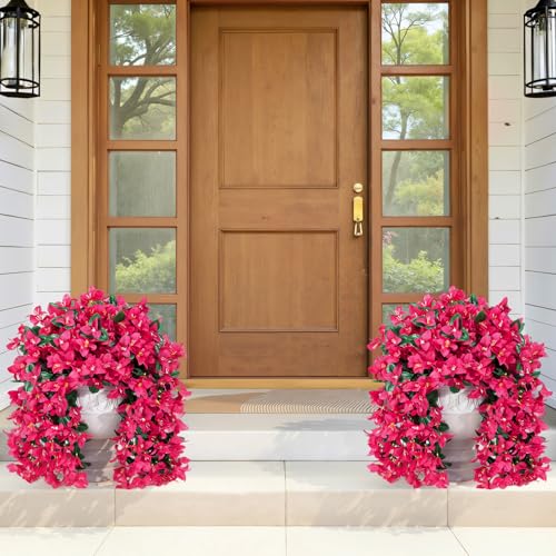 Lifewit Artificial Bougainvillea Flowers, 2 PCS Plastic Long Trailing Vines Fake Flowers for Outdoor Indoor Garden Porch Patio Balcony Decor, UV Resistant, Hot Pink - color: Hot Pink