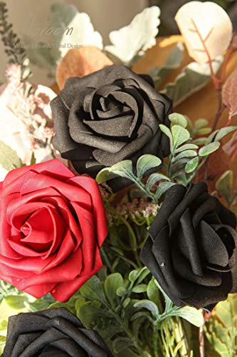 Floroom Artificial Flowers 25pcs Real Looking Black Foam Fake Roses with Stems for DIY Wedding Bouquets Centerpieces Arrangements Party Tables Home Halloween Decorations - color: Black, size: 25Pcs