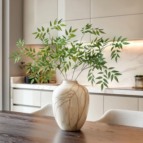 Fake Plants 32.3In Faux Bamboo Leaves Stems Artificial Greenery Stems Artificial Branches for Vase Faux Branches for Vase Fake Green Plants Suitable for DIY Home Office Dining Room Decor 4PCS - color: Green-zyj4