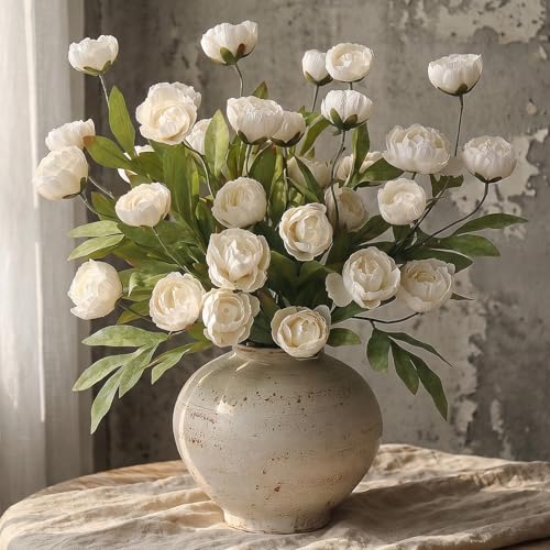 12 PCS 27"Artificial Peony Branches, Realistic Silk Peonies Stems(Cream) | Easy DIY Styling, Plump and Delicate, Look Real Faux Flowers, for DIY Bouquet/Vase/Table Centerpieces/Farmhouse/Home Decor