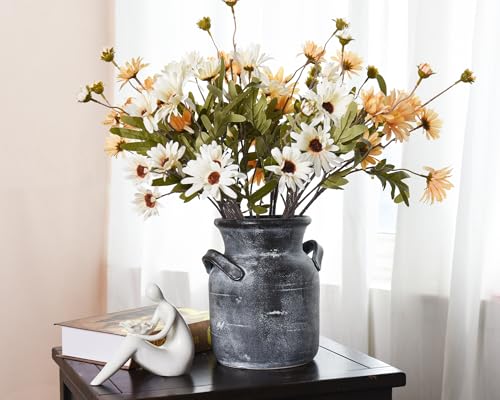 Quoowiit Ceramic Rustic Farmhouse Vase, Distressed Decorative Flower Vases for Home Decor, Ideal Shelf Decor, Grey Boho Vase for Living Room Bedroom Kitchen Office Centerpiece Table Decorations - color: 8 Inch-grey