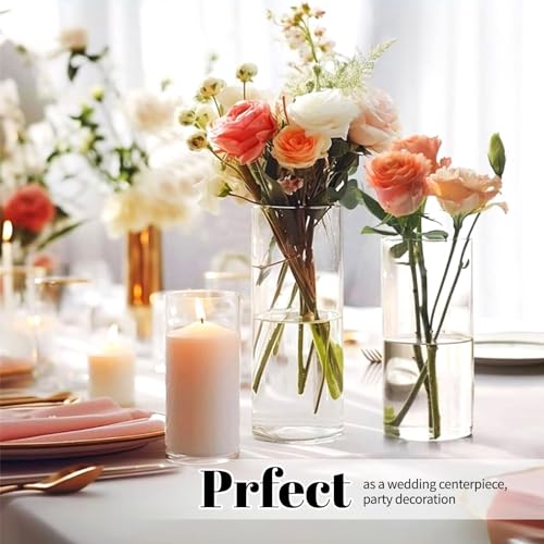 12Pack Glass Cylinder Vases for Centerpieces - 4 Inch Small Flower Vase for Wedding Decorations, Floating Candle Holder Vase Bulk,Glass Hurricane Candle Holders for Table Shelf, Party, Home Decor - size: 3.35×4inch