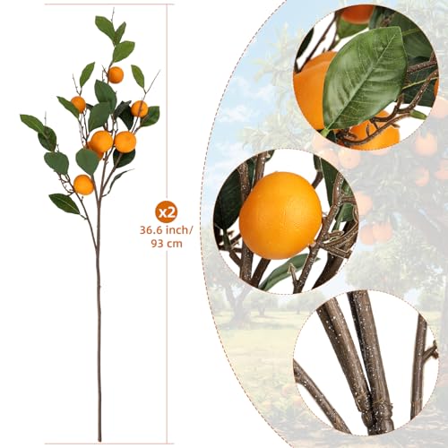 2PCS 36.6Inch Artificial Tangerine Branches Artificial Orange Branches Fake Orange Stem 14 Fruit Long Stem for Home Party Wedding Office Thanksgiving Indoor Outdoor Decor - color: 36.6inch Orange, size: 2 PCS