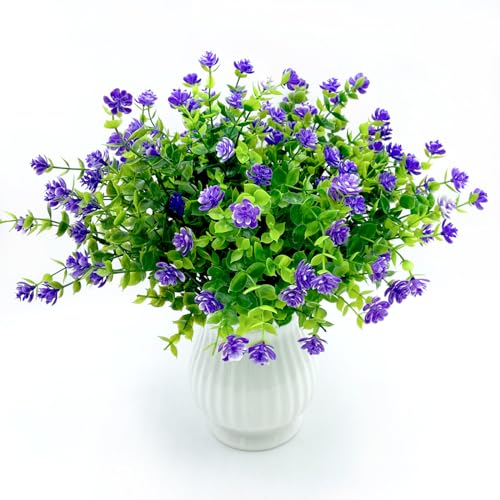 10 Bundles Artificial Flowers for Outdoors,UV Resistant Realisic Fake Plastic Plants Artificial Shrubs Fall Flowers Decor of Vase and Outside Window Box, Ferns Plants for Planter-Purple - color: Purple, size: 10PCS
