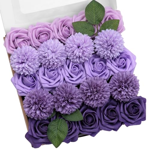 TINGE TIME Purple Flowers, Fake Flower Leaf Artificial Flower with Stems for DIY Wedding Bouquets Table Centerpieces Baby Shower Home Party Floral Arrangements Decorations - color: Purple